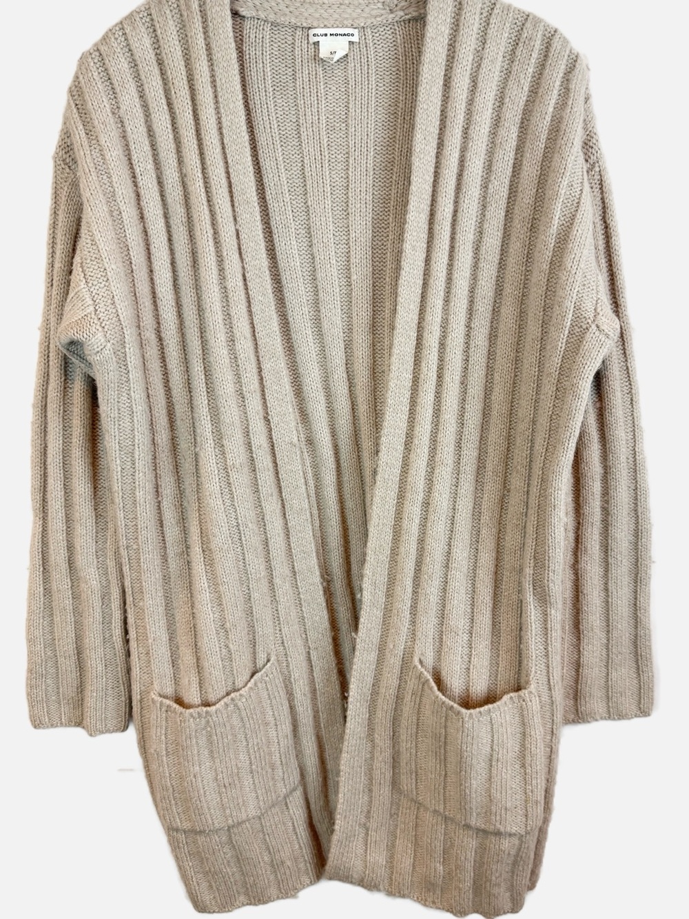 Club Monaco | Ribbed Wool Blend Long Open Cardigan Sweater, S